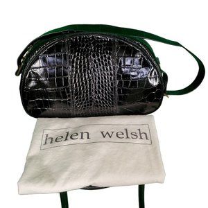 Helen Welsh Black Crocodile Embossed Leather Shoulder Bag W/ Dust Bag $398 NEW